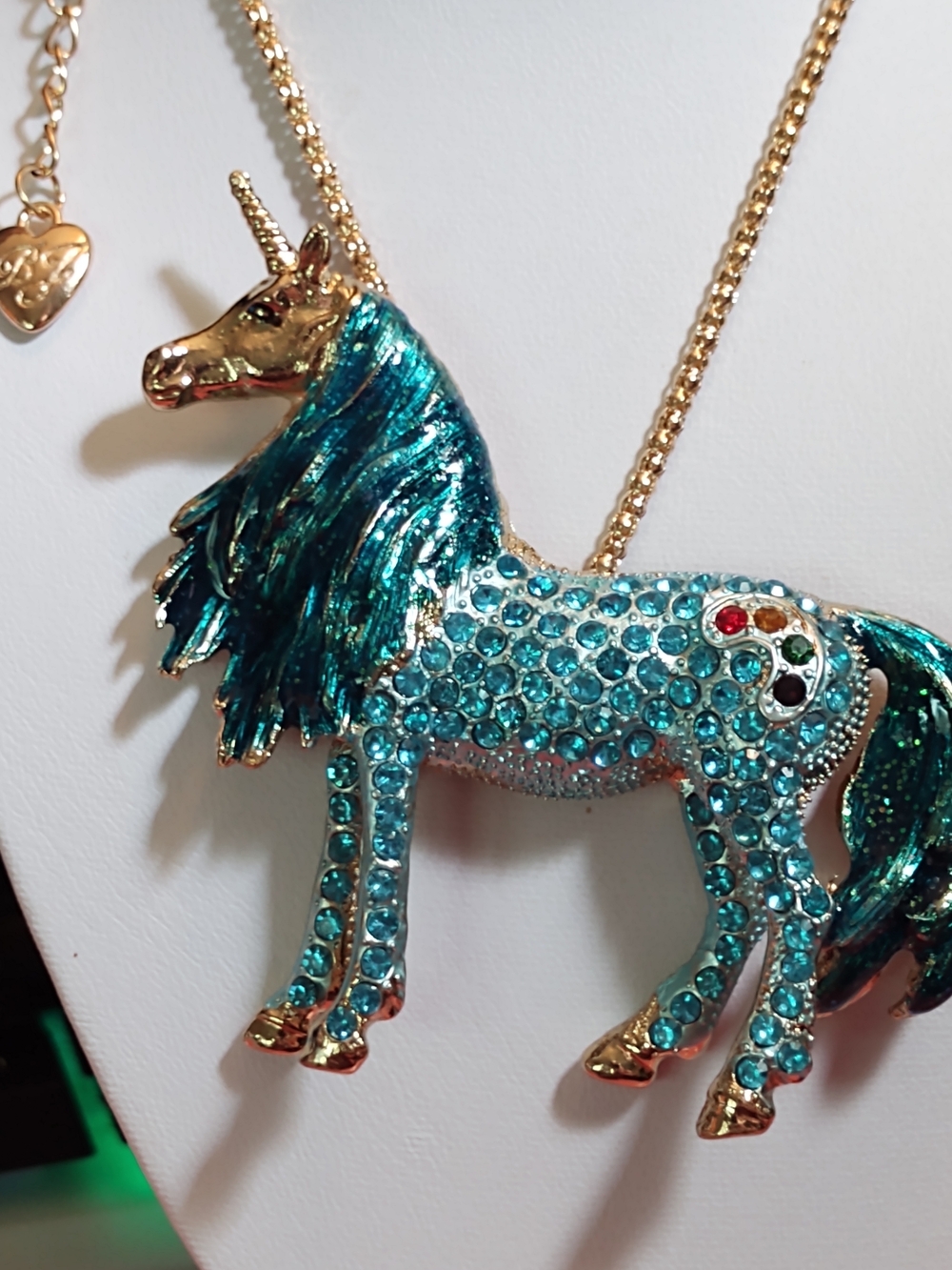 Sparkling Teal Unicorn Pendant Necklace